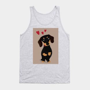 Cute Cartoon Dachshund with Three Red Hearts Tank Top